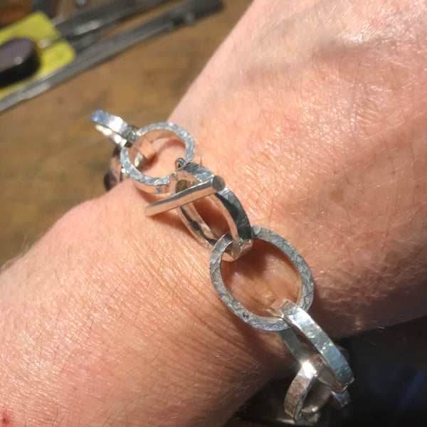 Silver Handmade Hammered Bracelet with T-Bar Catch