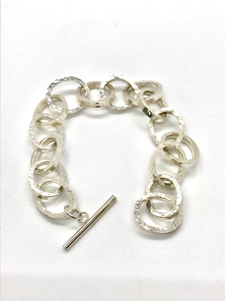 Silver Handmade Hammered Bracelet with T-Bar Catch