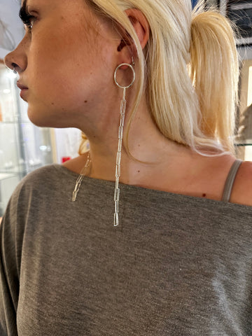 Silver Long Glam Shimmery Earrings