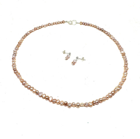 Pale Pink Freshwater Pearl Necklace & Earrings Set