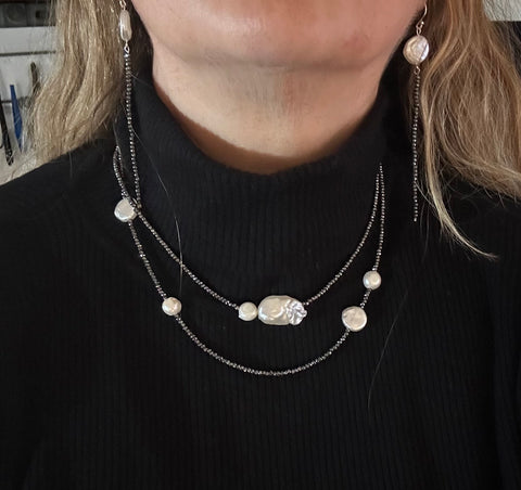 Pearl, Faux Pearl & Faceted Iolite Necklace