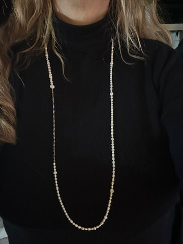 Long Mixed Pearl and Faceted Iolite Necklace