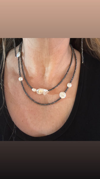 Pearl, Faux Pearl & Faceted Iolite Necklace