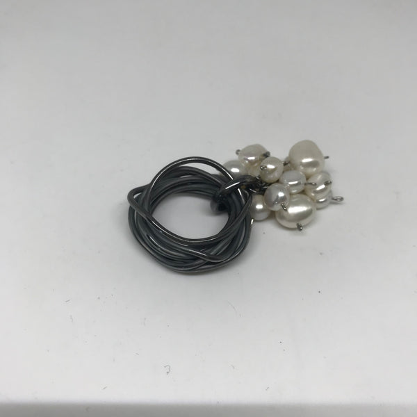 Oxidised Nest & Pearl Cocktail Ring
