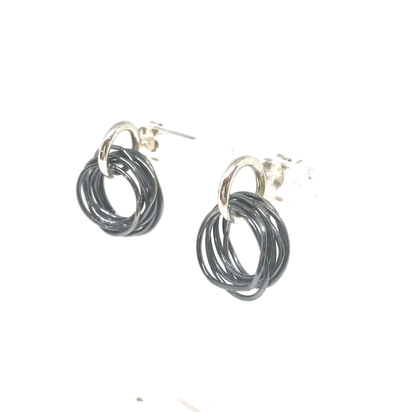 Oxidised Nest & Silver Loopy Earrings