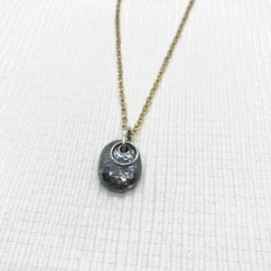 Oxidised  Nugget Pendant on Gold Chain