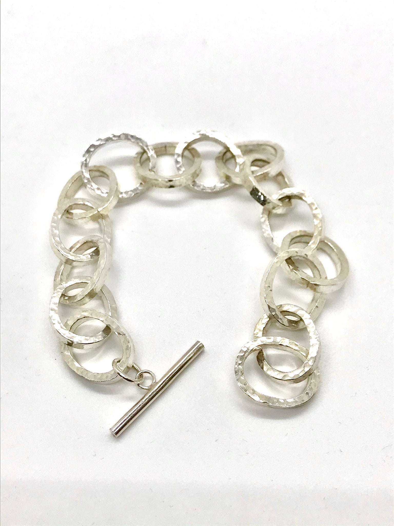 Silver Handmade Hammered Bracelet with T-Bar Catch