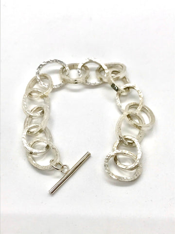 Silver Handmade Hammered Bracelet with T-Bar Catch